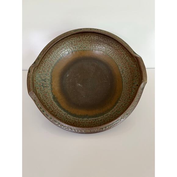 Signed Mid Century Studio Pottery Green Brown Serving Dish JL - Picture 1 of 13